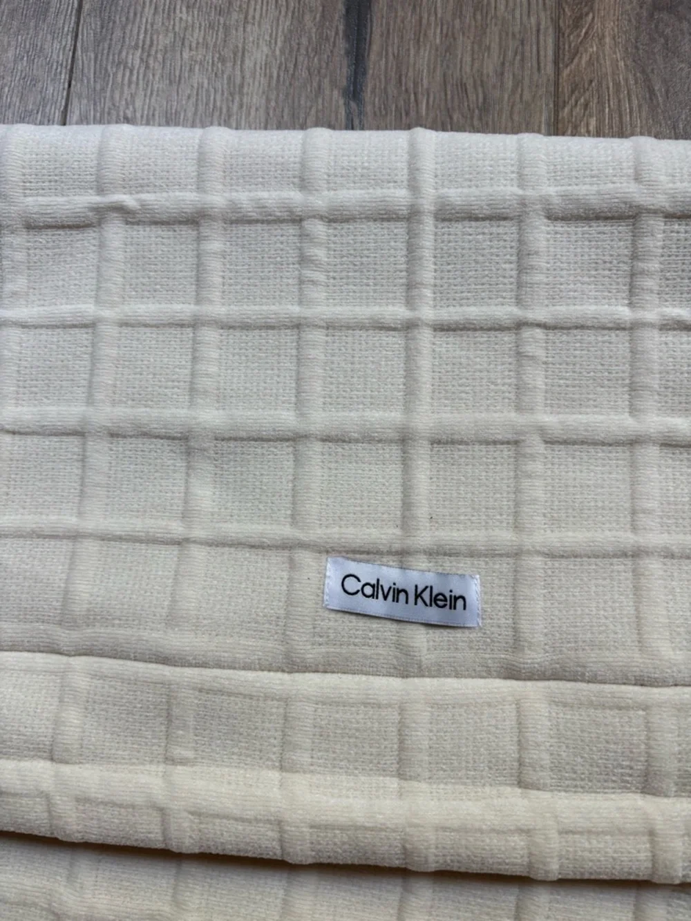 Calvin Klein Cream Quilted Square Throw Pillow Cover 22x22” Neutral